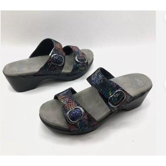 Dansko Shoes - Dansko Sophie Spotted Glitter Sandals Clog Platform Sz 38 Buckle Slides